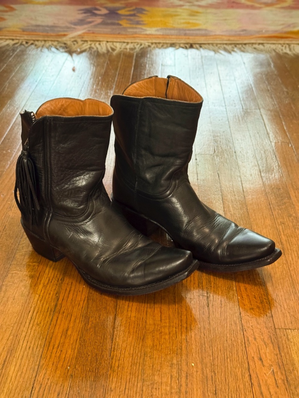 Lucchese Western ankle boot in soft black leather,  US size 8 B Women's